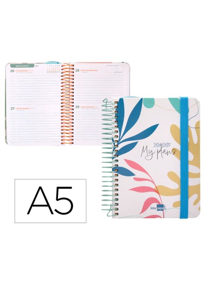 Agenda escolar liderpapel ano 24 25 curso classic my plans colors 2 dias pagina a6