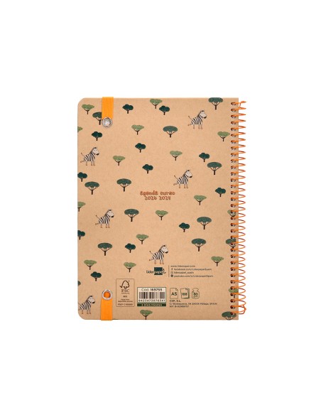 Agenda escolar liderpapel ano 24 25 escolar classic zebra 2 dias pagina a5 papel fsc banda elastica