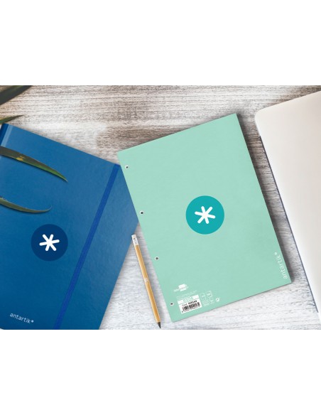 Recambio a4 antartik 80 hojas 90g m2 cuadro 5 mm 4 taladros 1 banda marco color menta