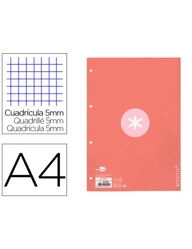 Recambio a4 antartik 80 hojas 90g m2 cuadro 5 mm 4 taladros 1 banda marco color rosa