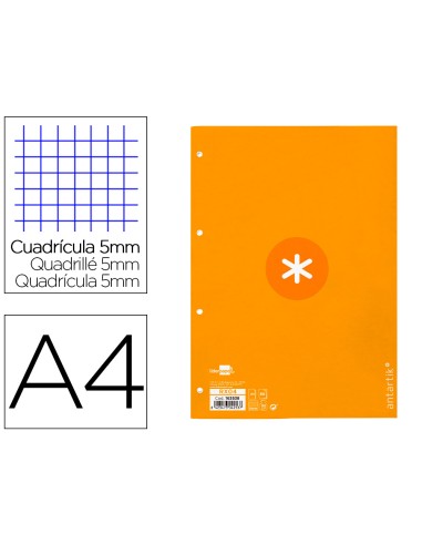 Recambio a4 antartik 80 hojas 90g m2 cuadro 5 mm 4 taladros 1 banda marco color mostaza