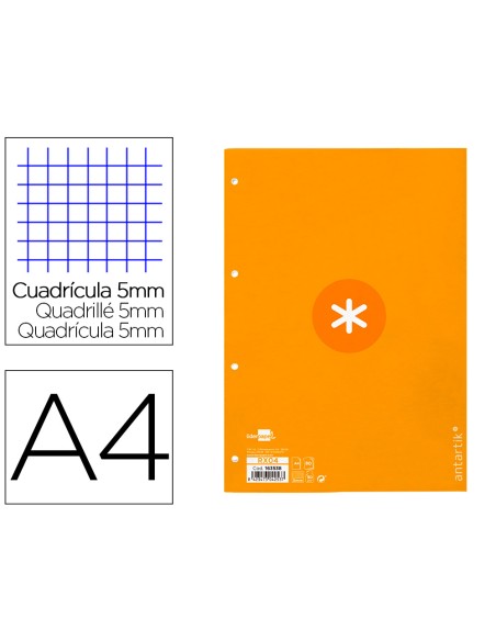 Recambio a4 antartik 80 hojas 90g m2 cuadro 5 mm 4 taladros 1 banda marco color mostaza