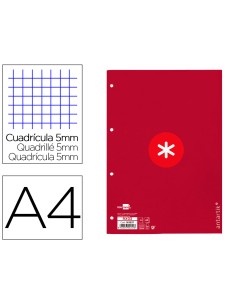 Recambio a4 antartik 80 hojas 90g m2 cuadro 5 mm 4 taladros 1 banda marco color frambuesa