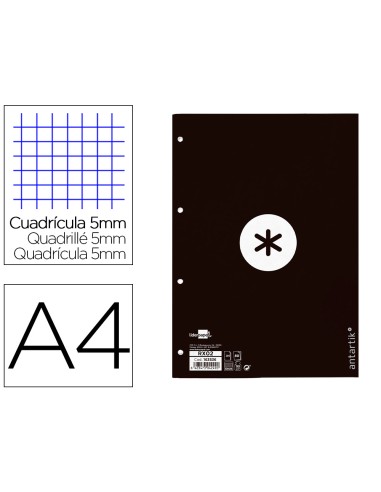 Recambio a4 antartik 80 hojas 90g m2 cuadro 5 mm 4 taladros 1 banda marco color negro