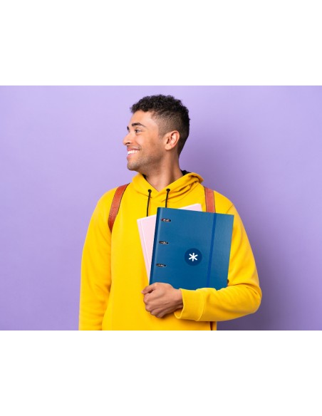 Carpeta con recambio antartik a4 cuadro 5mm forrada 4 anillas 40mm redondas color azul marino