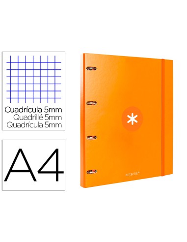 Carpeta con recambio antartik a4 cuadro 5mm forrada 4 anillas 25mm redondas color mostaza