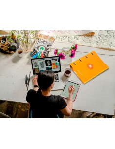 Carpeta con recambio antartik a4 cuadro 5mm forrada 4 anillas 25mm redondas color mostaza