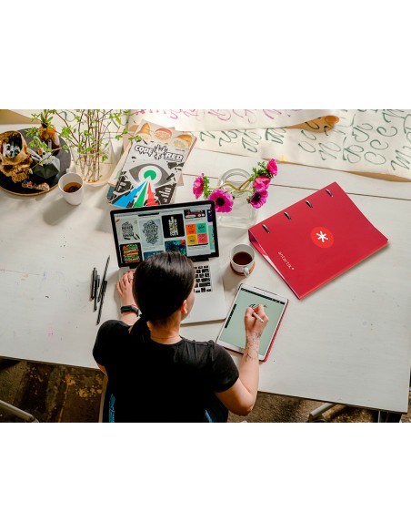 Carpeta con recambio antartik a4 cuadro 5mm forrada 4 anillas 25mm redondas color frambuesa