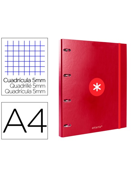 Carpeta con recambio antartik a4 cuadro 5mm forrada 4 anillas 25mm redondas color frambuesa