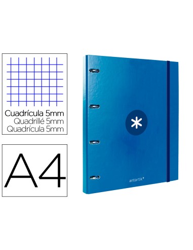 Carpeta con recambio antartik a4 cuadro 5mm forrada 4 anillas 25mm redondas color azul marino