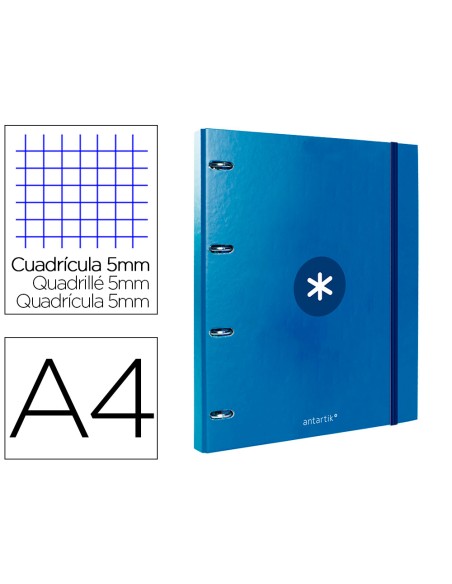Carpeta con recambio antartik a4 cuadro 5mm forrada 4 anillas 25mm redondas color azul marino
