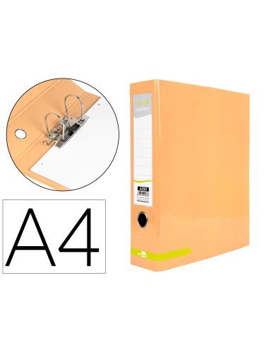 Archivador de palanca liderpapel a4 color system forrado sin rado lomo 80 mm melocoton compresor metalico