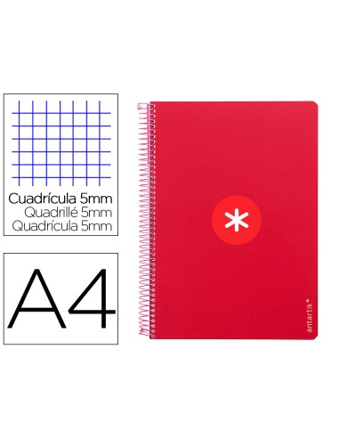 Cuaderno espiral liderpapel a4 micro antartik tapa dura 80h 100gr cuadro 5mm sin banda4 taladros color frambuesa