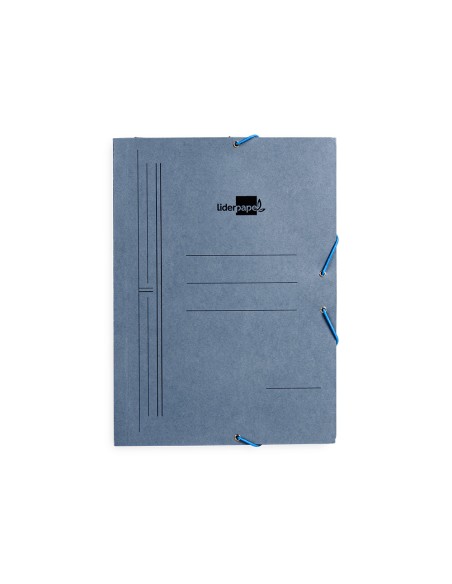 Carpeta liderpapel gomas folio 3 solapas carton pintado azul 410 g m2