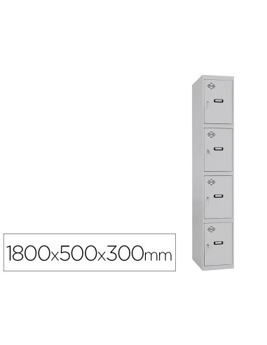 Taquilla metalica simonlocker 4 puertas con cerradura respiradero y etiquetero gris 1800x500x300 mm