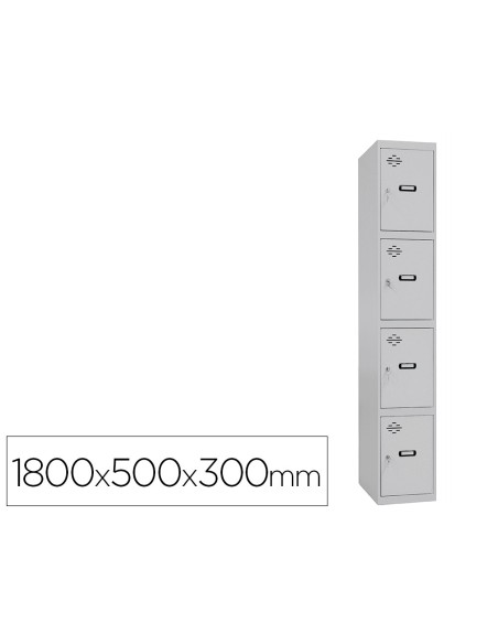 Taquilla metalica simonlocker 4 puertas con cerradura respiradero y etiquetero gris 1800x500x300 mm Taquilla metalica simonlocker 4 puertas con cerradura respiradero y etiquetero gris 1800x500x300 mm
