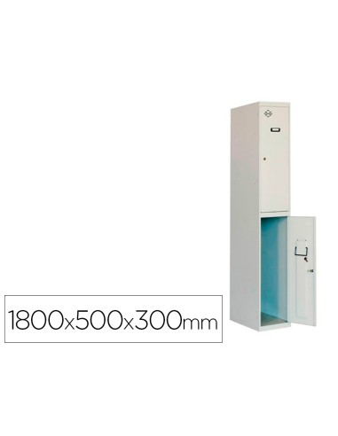 Taquilla metalica simonlocker 2 puertas con cerradura respiradero y etiquetero gris gris 1800x500x300 mm