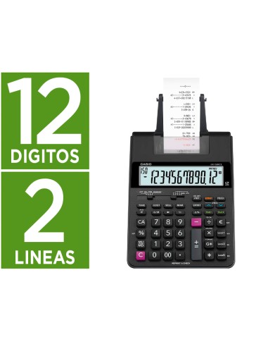 Calculadora casio hr 150rce impresora pantalla lc papel 58 mm impresion bicolor 12 digitos ac dc color negro