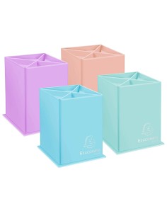 Cubilete portalapices exacompta aquarel colores pastel opacos carton con 4 compartimentos 85x110 mm