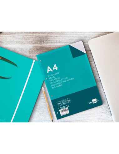 Recambio liderpapel a4 100 hojas 100g m2 cuadro 3mm con margen 4 taladros