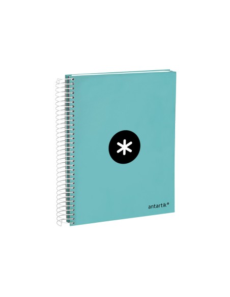 Cuaderno espiral a5 micro antartik tapa forrada120h 90 gr liso 5 bandas 6 taladros color menta
