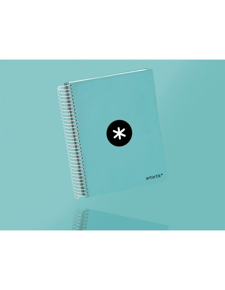 Cuaderno espiral a5 micro antartik tapa forrada120h 90 gr liso 5 bandas 6 taladros color menta