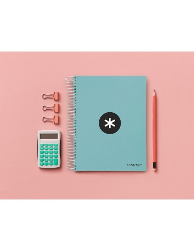 Cuaderno espiral a5 micro antartik tapa forrada120h 90 gr liso 5 bandas 6 taladros color menta