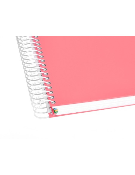 Cuaderno espiral a5 micro antartik tapa forrada120h 90 gr liso 5 bandas 6 taladros color coral