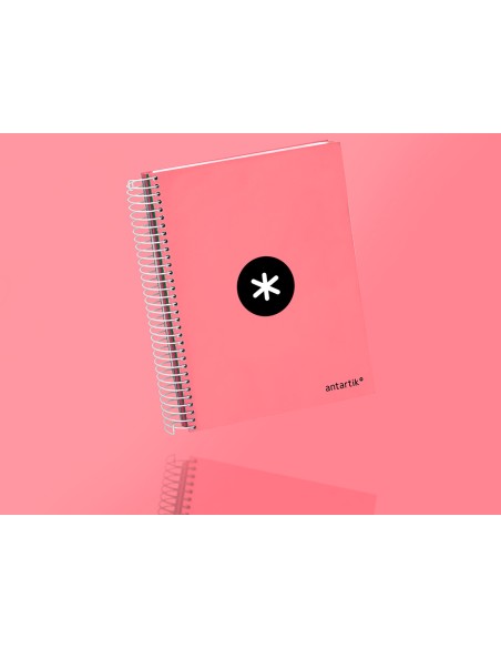 Cuaderno espiral a5 micro antartik tapa forrada120h 90 gr liso 5 bandas 6 taladros color coral