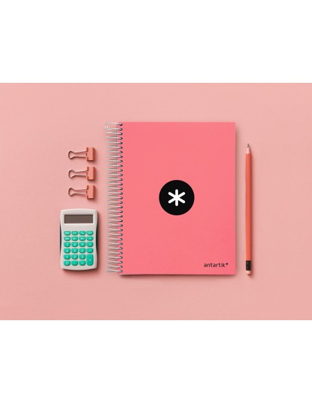 Cuaderno espiral a5 micro antartik tapa forrada120h 90 gr liso 5 bandas 6 taladros color coral