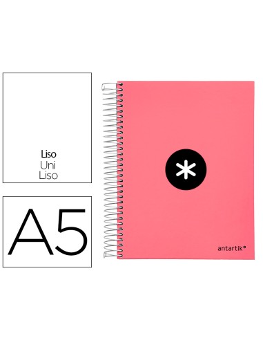 Cuaderno espiral a5 micro antartik tapa forrada120h 90 gr liso 5 bandas 6 taladros color coral