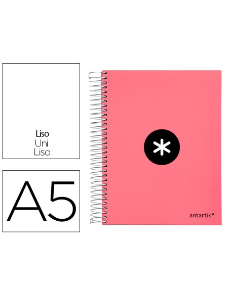 Cuaderno espiral a5 micro antartik tapa forrada120h 90 gr liso 5 bandas 6 taladros color coral