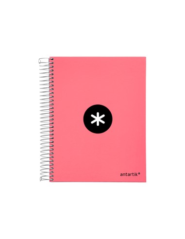 Cuaderno espiral a5 micro antartik tapa forrada120h 90 gr liso 5 bandas 6 taladros color coral