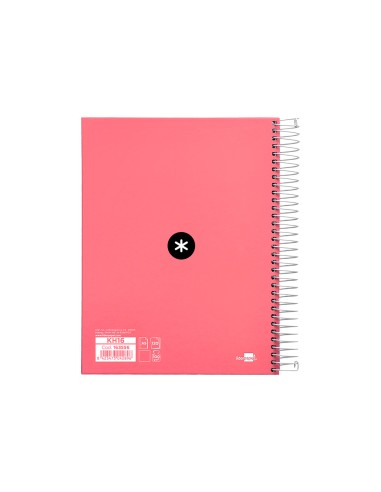 Cuaderno espiral a5 micro antartik tapa forrada120h 90 gr liso 5 bandas 6 taladros color coral