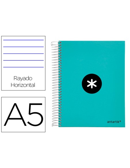 Cuaderno espiral a5 micro antartik tapa forrada120h 100 gr horizontal 5 banda6 taladros color menta