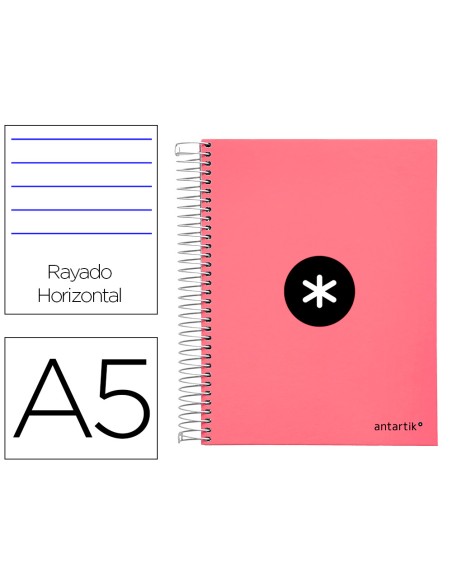 Cuaderno espiral a5 micro antartik tapa forrada120h 100 gr horizontal 5 banda6 taladros color coral