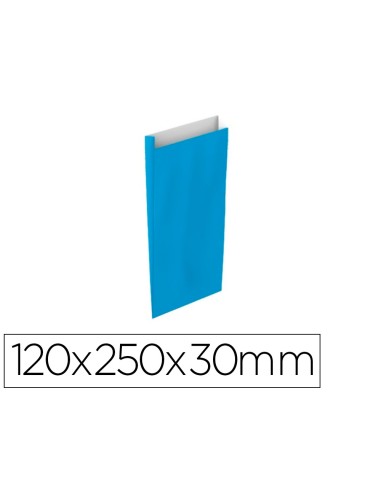 Sobre papel basika celulosa celeste con fuelle xs 120x250x30 mm paquete de 25 unidades