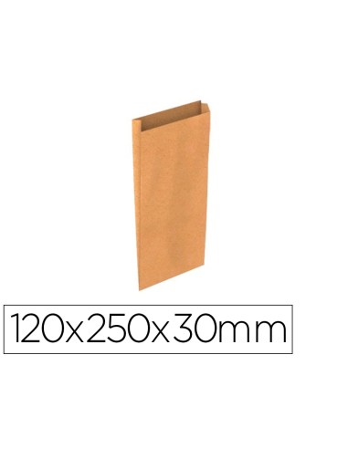 Sobre papel basika kraft natural liso con fuelle xs 120x250x30 mm paquete de 25 unidades