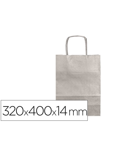 Bolsa papel q connect kraft plata l con asa retorcida 320x400x14 mm