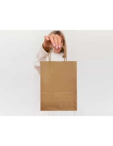 Bolsa papel q connect celulosa natural liso l con asa retorcida 320x400x14 mm