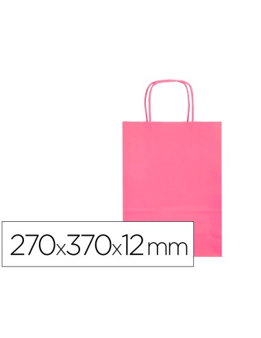 Bolsa papel q connect celulosa rosa m con asa retorcida 270x370x12 mm
