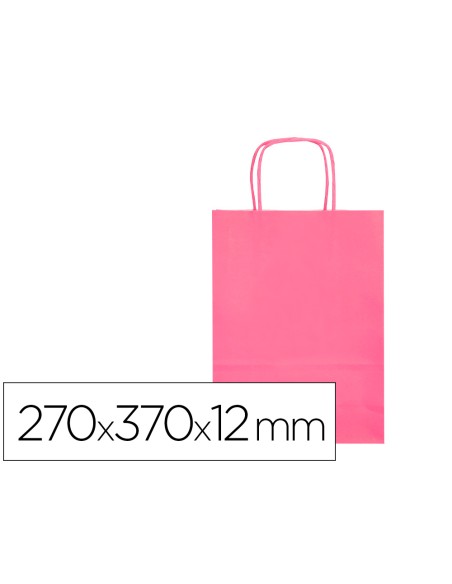 Bolsa papel q connect celulosa rosa m con asa retorcida 270x370x12 mm