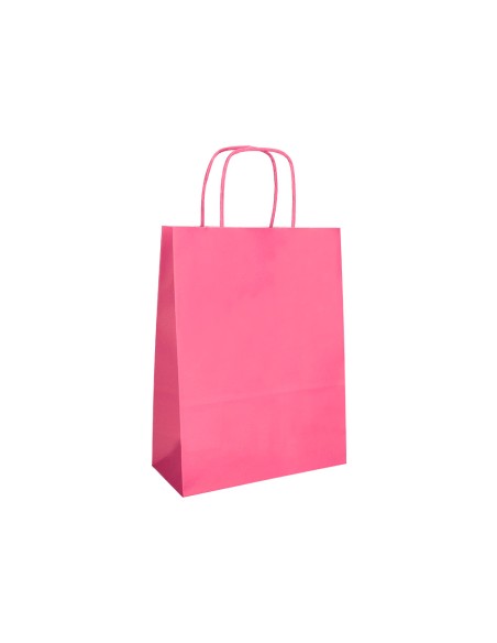 Bolsa papel q connect celulosa rosa m con asa retorcida 270x370x12 mm
