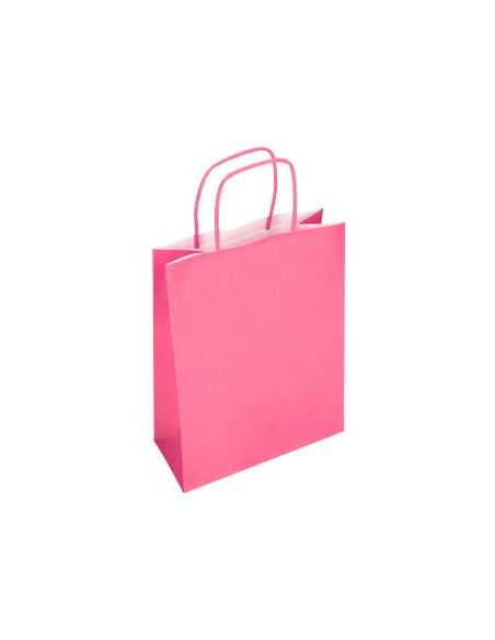 Bolsa papel q connect celulosa rosa m con asa retorcida 270x370x12 mm