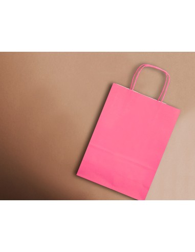 Bolsa papel q connect celulosa rosa m con asa retorcida 270x370x12 mm