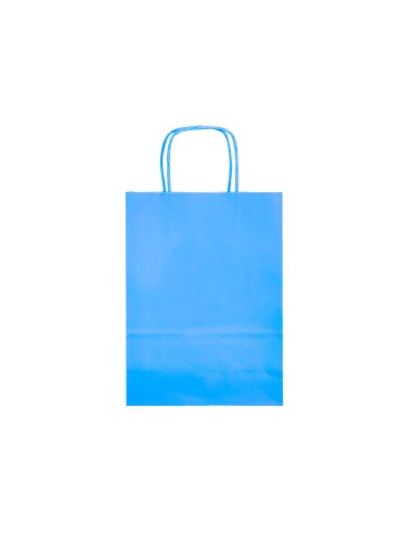 Bolsa papel q connect celulosa celeste m con asa retorcida 270x370x12 mm