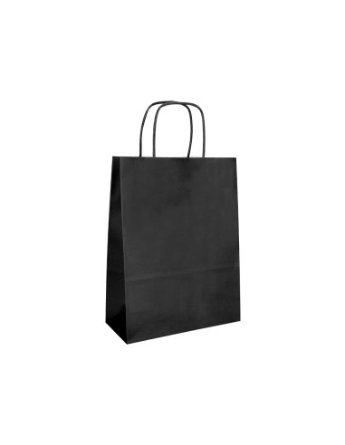 Bolsa papel q connect celulosa negro m con asa retorcida 270x370x12 mm