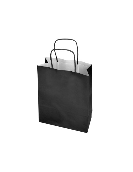 Bolsa papel q connect celulosa negro m con asa retorcida 270x370x12 mm