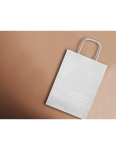 Bolsa papel q connect celulosa blanco m con asa retorcida 270x370x12 mm