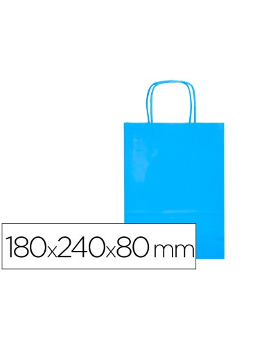 Bolsa papel q connect celulosa celeste xs con asa retorcida 180x240x80 mm